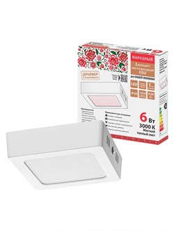 TDM Светильник светодиодный накладной "Даунлайт НАРОДНЫЙ" квадрат СПО (белый) алюминий 6Вт 3000К SQ0329-4200 - фото 104309