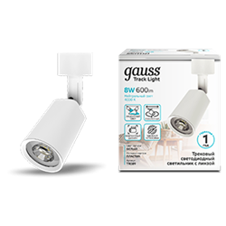 Gauss Светильник трековый цилиндр 8W 600lm 4000K 180-220V IP20 59*164мм белый линза 50? LED 1/50 TR089 - фото 111359