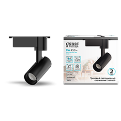 Gauss Светильник трековый цилиндр 6W 600lm 4000K 180-220V IP20 45*155мм черный линза 36? LED TR076 - фото 112409