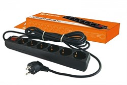 TDM Сетевой фильтр СФ-06В выключатель, 6 гнезд 1,5метра, с заземлением, ПВС  3х1мм2 16А/250В черный SQ1304-0011 - фото 118376