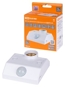 TDM Датчик движения настенный с патроном ДДСПт-01 60Вт, 10-300с, 6м, 3+Лк, 120(сбоку)+360(сверху)гр, IP20 SQ0324-0048 - фото 119400