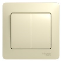 Glossa бежевый выключатель 2-клавишный, сх.5, 10АХ (в сборе с рамкой) GSL000252 - фото 12455