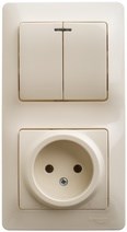 Glossa бежевый блок: розетка и 2-кл. выключатель GSL000273 - фото 12605