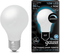 Gauss Лампа Filament А60 10W 860lm 4100К Е27 milky диммируемая LED 102202210-D - фото 33849