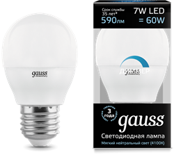 Gauss Лампа Шар 7W 590lm 4100К Е27 диммируемая LED 105102207-D - фото 33851