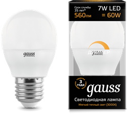 Gauss Лампа Шар 7W 560lm 3000К Е27 диммируемая LED 105102107-D - фото 33852