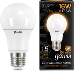 Gauss Лампа A60 16W 1440lm 3000K E27 LED 102502116 - фото 33891