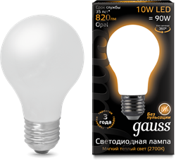 Gauss Лампа Filament А60 10W 820lm 2700К Е27 milky LED 102202110 - фото 33899