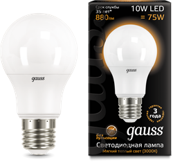 Gauss Лампа A60 10W 880lm 3000K E27 LED 102502110 - фото 33905