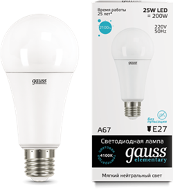 Gauss Лампа Elementary A67 25W 2100lm 4100K E27 LED 73225 - фото 33907