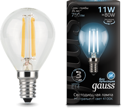 Gauss Лампа Filament Шар 11W 750lm 4100К Е14 LED 105801211 - фото 34080