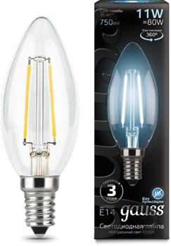 Gauss Лампа Filament Свеча 11W 830lm 4100К Е14 LED 103801211 - фото 34084