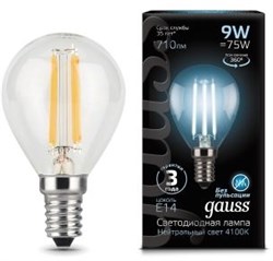 Gauss Лампа Filament Шар 9W 710lm 4100К Е14 LED 105801209 - фото 34097