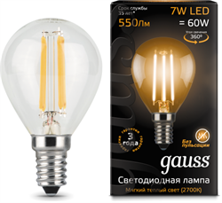 Gauss Лампа Filament Шар 9W 680lm 2700К Е14 LED 105801109 - фото 34098
