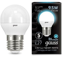 Gauss Лампа Шар 9.5W 950lm 4100K E27 LED 105102210 - фото 34103