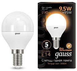 Gauss Лампа Шар 9.5W 890lm 3000K E14 LED 105101110 - фото 34106