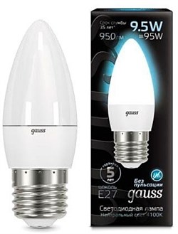 Gauss Лампа Свеча 9.5W 950lm 4100К E27 LED 103102210 - фото 34109