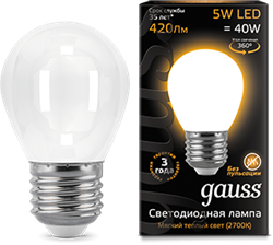 Gauss Лампа Filament Шар 5W 420lm 2700К Е27 milky LED 105202105 - фото 34124