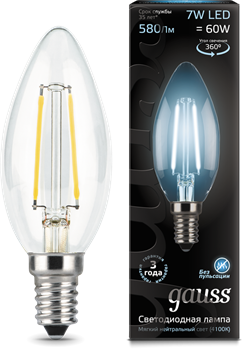 Gauss Лампа Filament Свеча 7W 580lm 4100К Е14 LED 103801207 - фото 34131