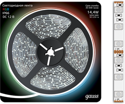 Gauss Лента LED 5050 -SMD 14.4W 12V DC RGB IP66 (блистер 5м) 311000414 - фото 34557