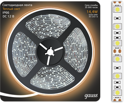 Gauss Лента LED 5050 -SMD 14.4W 12V DC теплый белый IP66 (блистер 5м) 311000114 - фото 34573