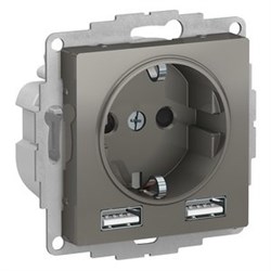 Systeme Electric AtlasDesign сталь SO + USB розетка A+A, 5В/2,4 А, 2х5В/1,2 А, механизм ATN000930 - фото 45491