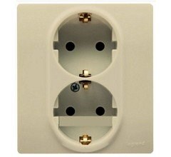 Legrand Etika слоновая кость двойная розетка с заземлением, винтовые клеммы 672323 - фото 61712