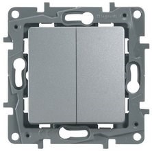 Legrand Etika алюминий переключатель 2-клавишный, 10А, Автоматические клеммы 672412 - фото 61758