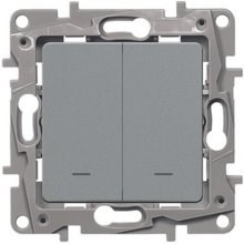 Legrand Etika алюминий переключатель 2-клавишный с подсветкой, 10А, автоматические клеммы 672416 - фото 61760