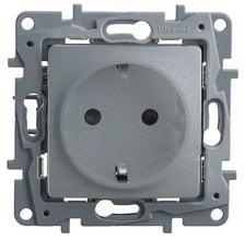 Legrand Etika алюминий розетка с заземлением, винтовые клеммы, 16А, 250 В 672421 - фото 61772