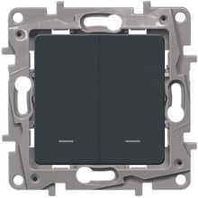 Legrand Etika антрацит выключатель 2-клавишный с подсветкой/индикацией, авт.клеммы, 10 AX, 250 В 672604 - фото 61810