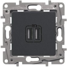 Legrand Etika антрацит розетка USB 2-ая 240В/5В 2400мА 672694 - фото 61834