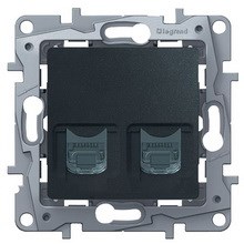 Legrand Etika антрацит розетка компьютерная 2-ая RJ45, кат.5е UTP 672655 - фото 61848