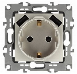 Розетка 220 с usb 2 порта тип А 3000 mA шампань ЭРА Элеганс 14-4109-04 - фото 62142