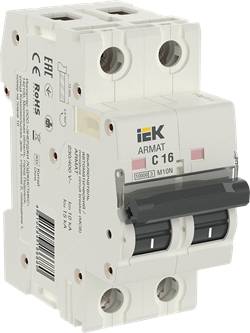 IEK ARMAT Автоматический выключатель M10N 2P C 16А AR-M10N-2-C016 - фото 63270