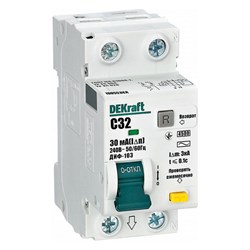 Dekraft Дифференциальный автомат (АВДТ) 1Р+N 32А 30мА тип AC х-ка C ДИФ-103 4.5кА 16055DEK - фото 66244