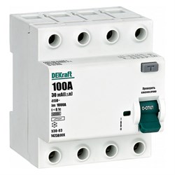 Dekraft ВДТ 4P 100A 30мА тип AC 6кА УЗО-03 14238DEK - фото 67383