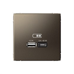 ArtGallery Мокко USB Розетка A + тип-C 45Вт высокоскоростная зарядка QC, PD, механизм GAL000629 - фото 69548