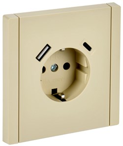 IEK FORTE&PIANO Ваниль Розетка с/з со шт винтовое крепление 16А USB A+C 18Вт FP447 FP-R14-16-U22-018-K10 - фото 69695