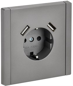 IEK FORTE&PIANO Сталь Розетка с/з со шт винтовое крепление 16А USB A+A 3,1А FP545 FP-R14-16-U21-D31-K46 - фото 69750