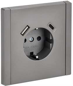 IEK FORTE&PIANO Сталь Розетка с/з со шт винтовое крепление 16А USB A+C 18Вт FP547 FP-R14-16-U22-018-K46 - фото 69751
