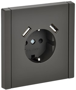 IEK FORTE&PIANO Серый Розетка с/з со шт винтовое крепление 16А USB A+A 3,1А FP345 FP-R14-16-U21-D31-K03 - фото 69783