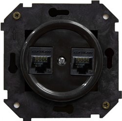 Bironi Шедель пластик чёрный розетка  2-ая RJ45  (скрытый монтаж) B3-302-23 - фото 70120