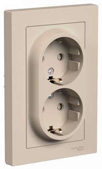 Systeme Electric AtlasDesign песочный розетка двойная с заземлением, со шторками, 16А, в сборе ATN001226 - фото 70902
