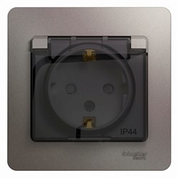 Glossa платина розетка с заземлением, со шторками с крышкой IP44 (в сборе) GSL001248 - фото 71701