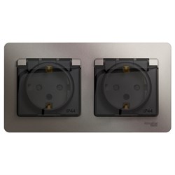 Glossa платина розетка 2-ая с заземлением, со шторками, в сборе, IP44 GSL001247 - фото 71709