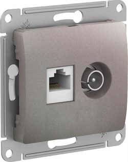 Glossa платина розетка двойная TV + компьютерная RJ45, кат. 5Е GSL001289 - фото 71710