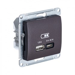 Glossa шоколад USB розетка A + тип-C 45W высокоскоростная зарядка QC, PD, механизм GSL000829 - фото 71751