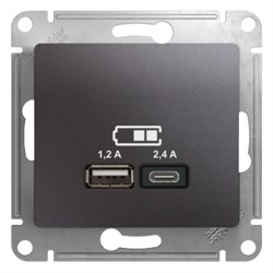 Glossa графит розетка USB A+С, 5В/2,4А, 2х5В/1,2А GSL001339 - фото 71783