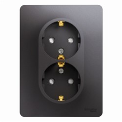 Glossa графит розетка 2-ая с заземлением, со шторками (в сборе) GSL001326 - фото 71788